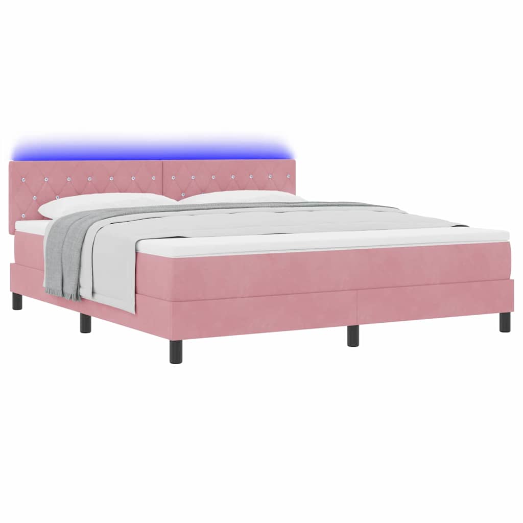 LED Box Spring Krevet s madracem Ružičasta 180 x 200 cm Baršun