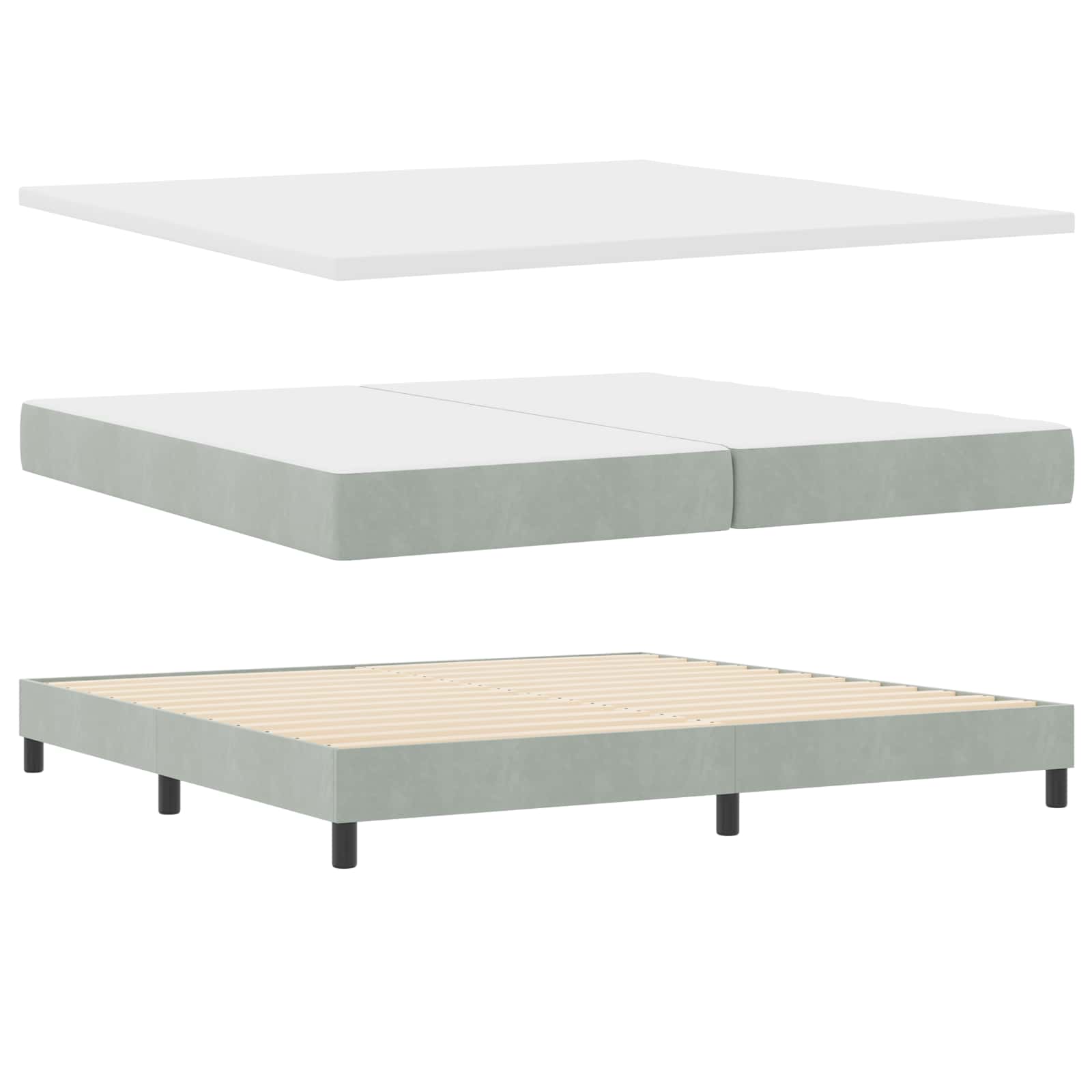 LED Box Spring Krevet Svijetlo siva 200 x 200 cm Baršun