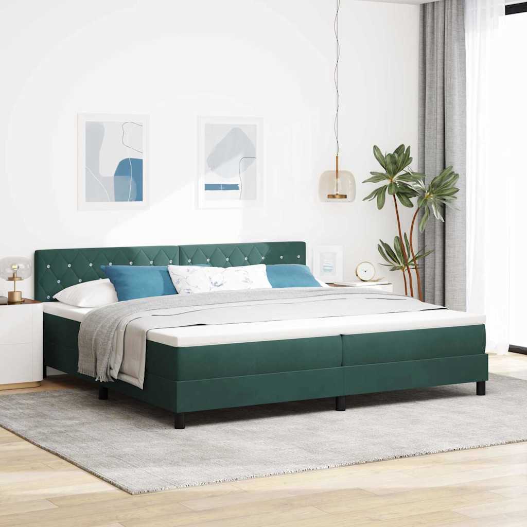 LED Box Spring Krevet Tamnozelena 200 x 200 cm Baršun
