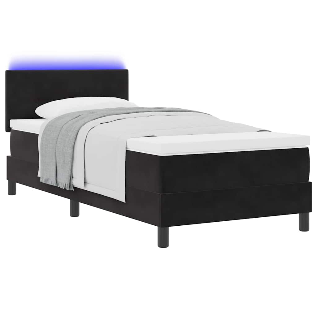 LED Box Spring Krevet s madracem Crna 80 x 200 cm Baršun