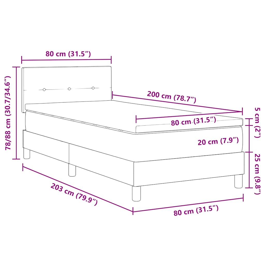 LED Box Spring Krevet s madracem Crna 80 x 200 cm Baršun