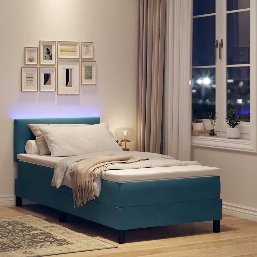 LED Box Spring Krevet s madracem Tamno plava 90 x 190 cm Baršun