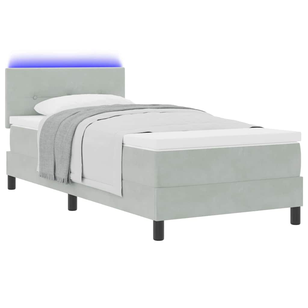 LED Box Spring Krevet Svijetlo siva 90 x 200 cm Baršun
