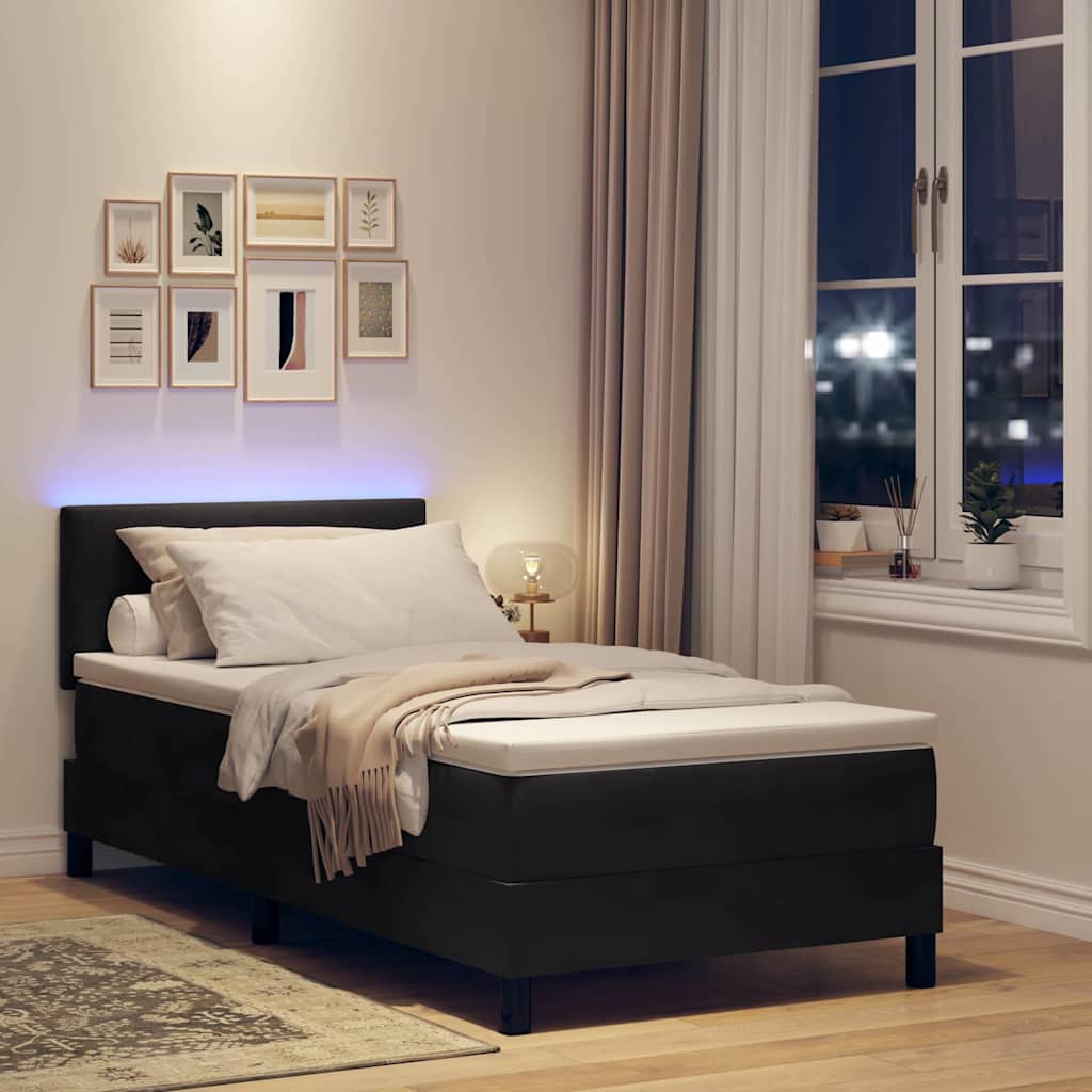 LED Box Spring Krevet s madracem Crna 90 x 200 cm Baršun
