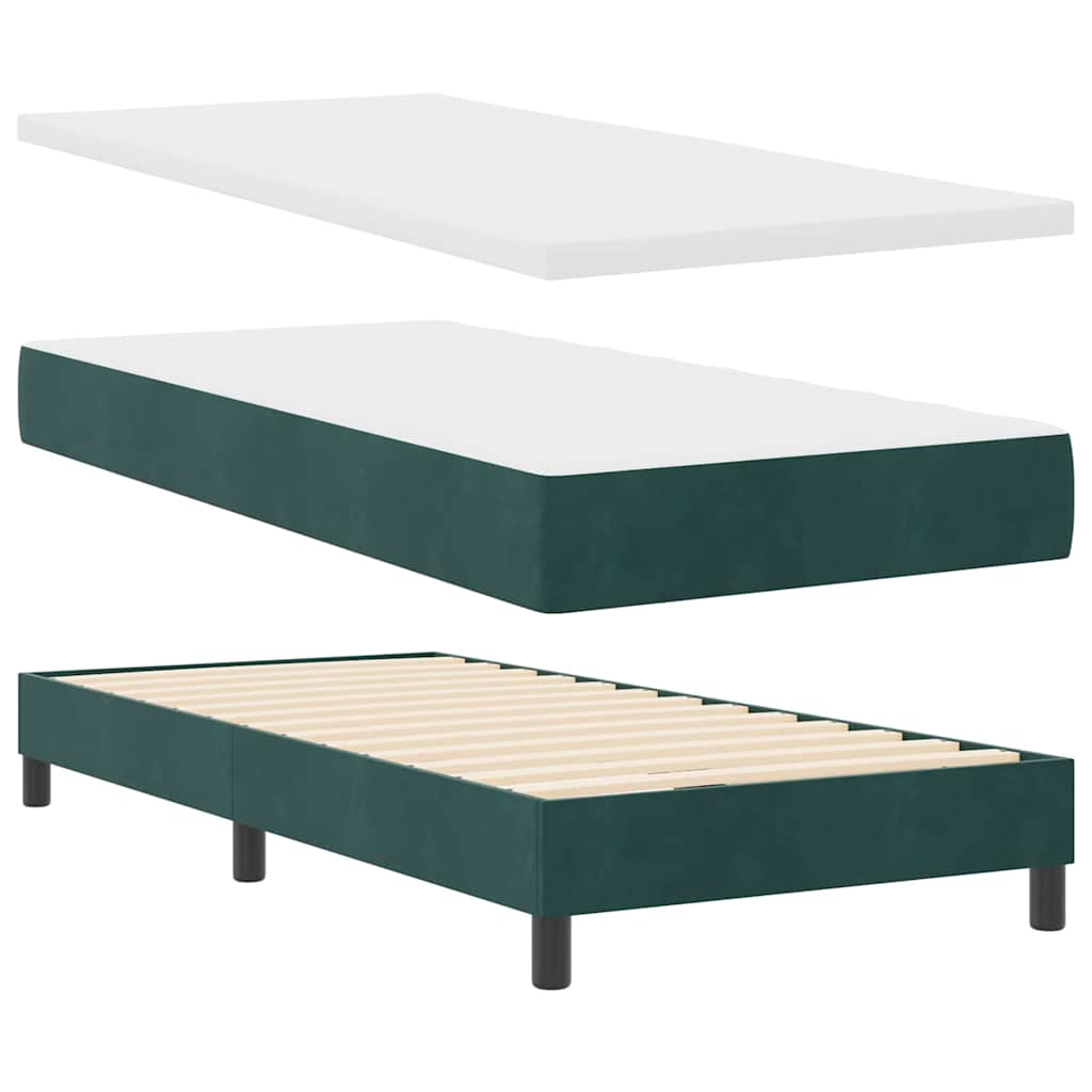 LED Box Spring Krevet s madracem Tamnozelena 90 x 200 cm Baršun