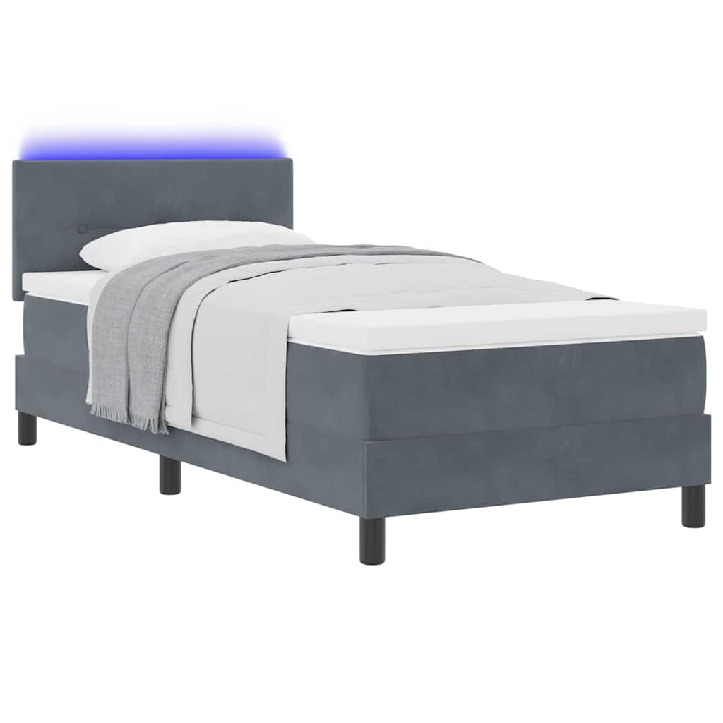 LED Box Spring Krevet s madracem Tamno siva 100 x 200 cm Baršun