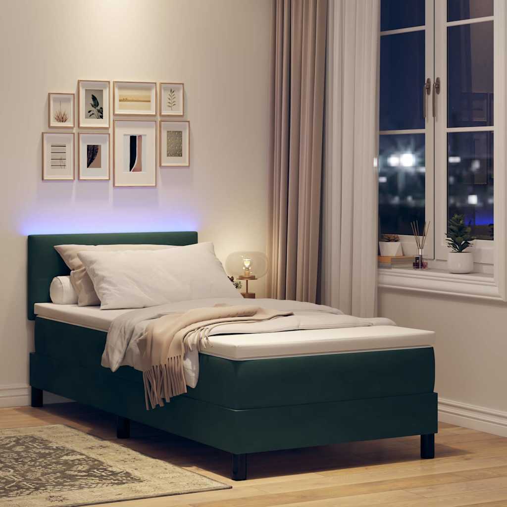 LED Box Spring Krevet Tamnozelena 100 x 200 cm Baršun