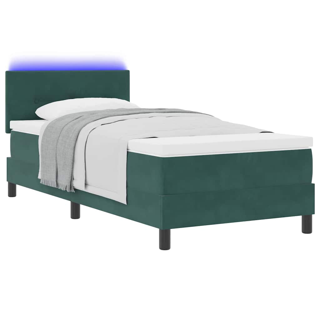 LED Box Spring Krevet Tamnozelena 100 x 200 cm Baršun