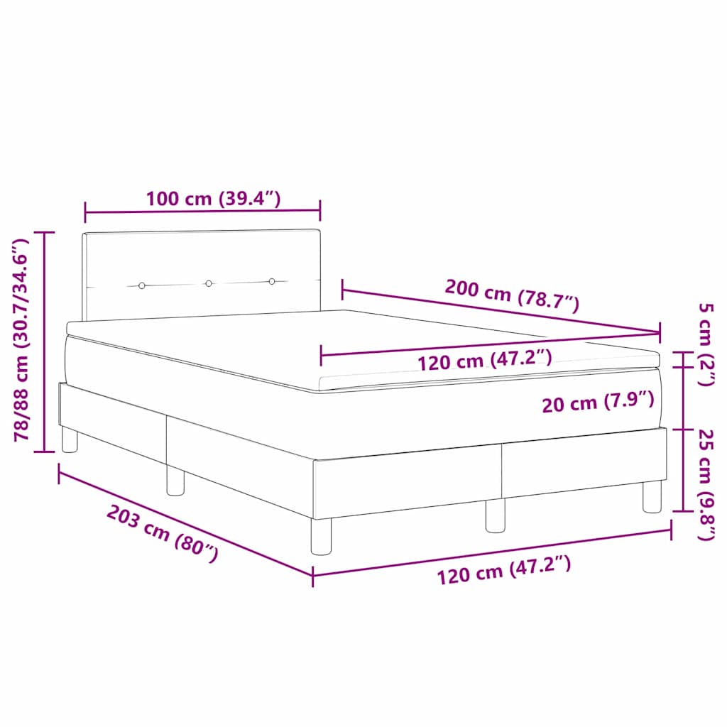 LED Box Spring Krevet s madracem Tamno siva 120 x 200 cm Baršun