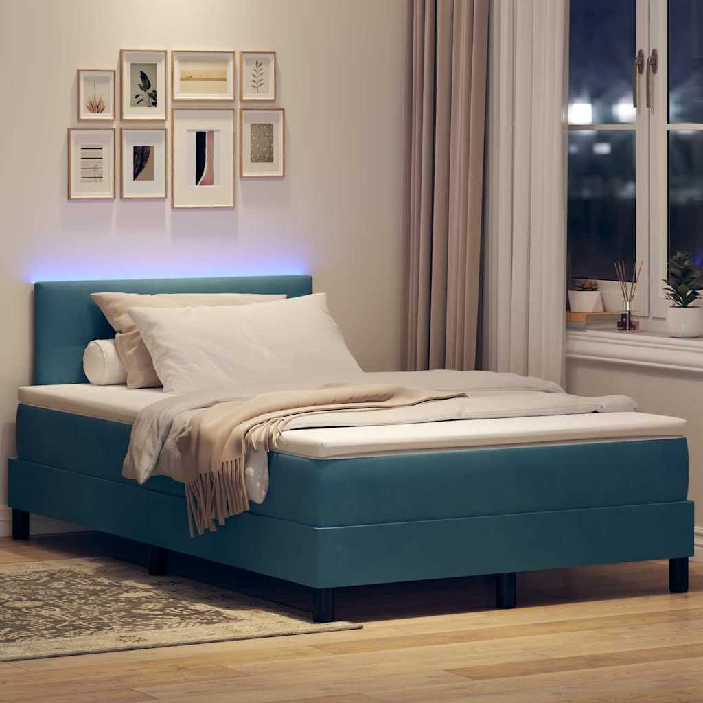 LED Box Spring Krevet Tamno plava 120 x 200 cm Baršun