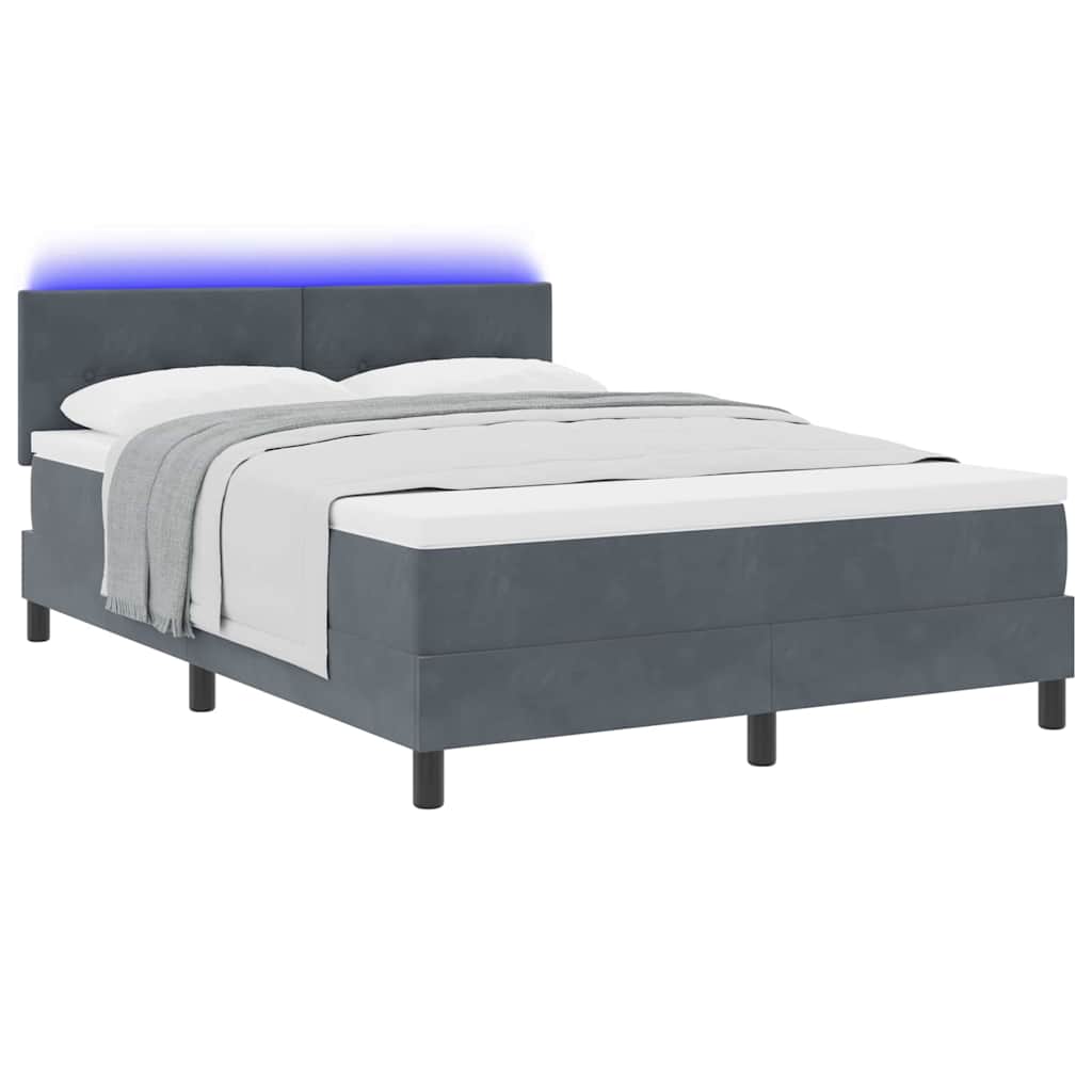 LED Box Spring Krevet s madracem Tamno siva 140 x 190 cm Baršun