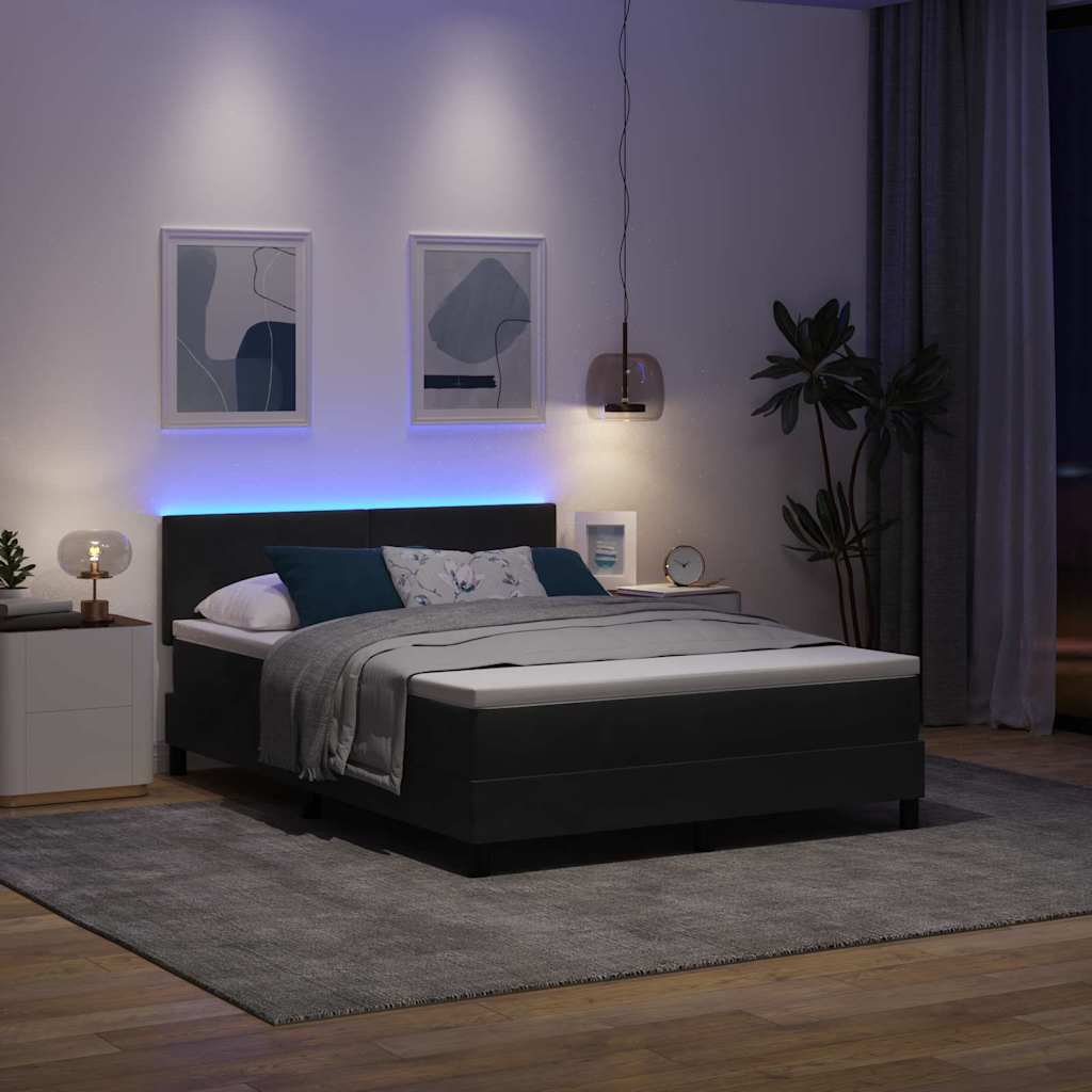 LED Box Spring Krevet s madracem Crna 140 x 200 cm Baršun