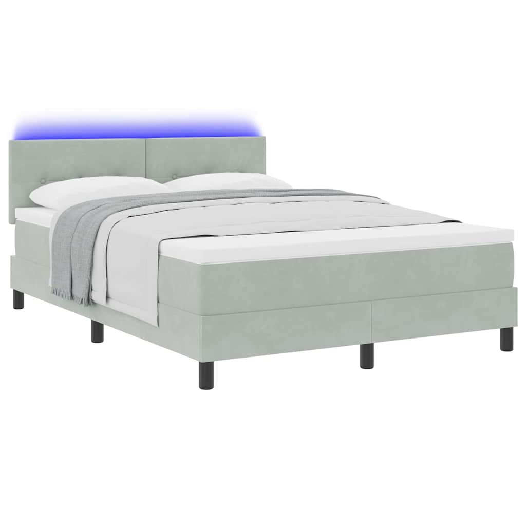 LED Box Spring Krevet Svijetlo siva 160 x 200 cm Baršun