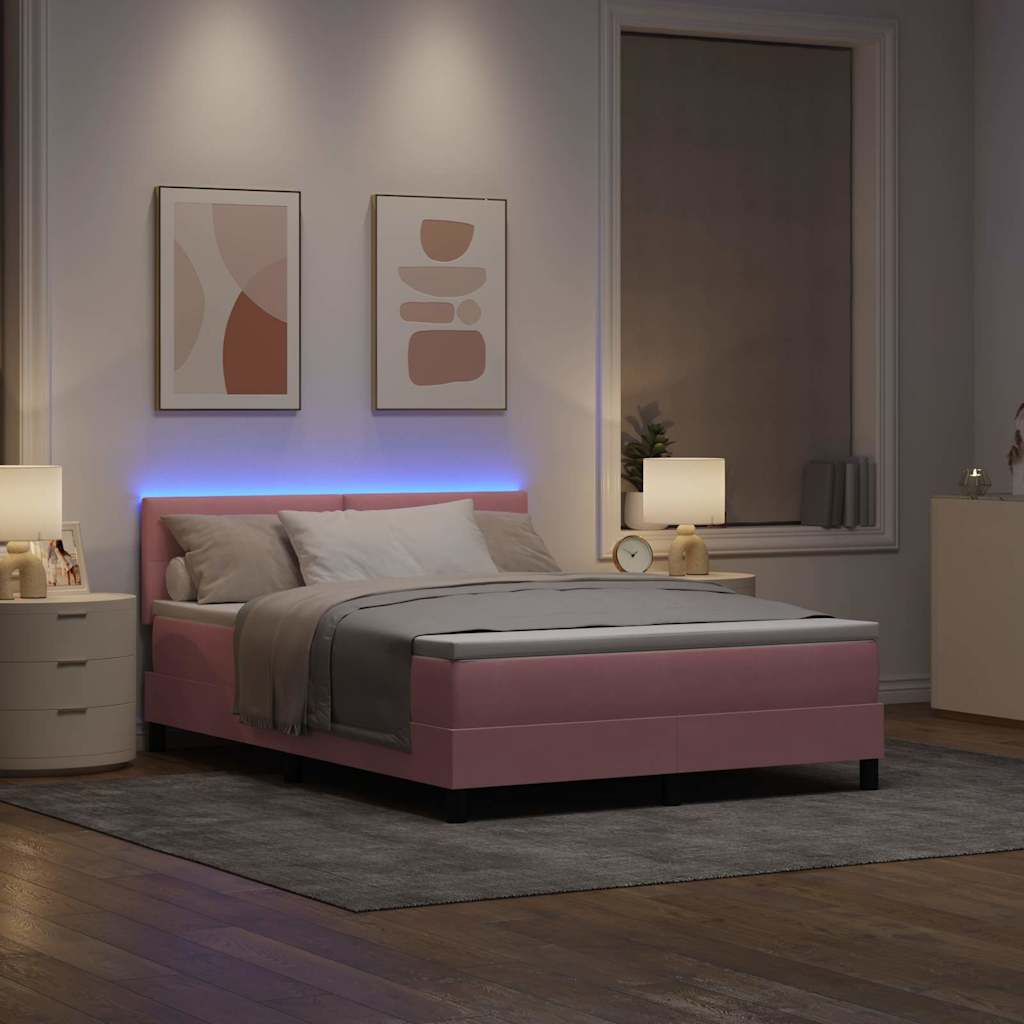 LED Box Spring Krevet s madracem Ružičasta 160 x 200 cm Baršun