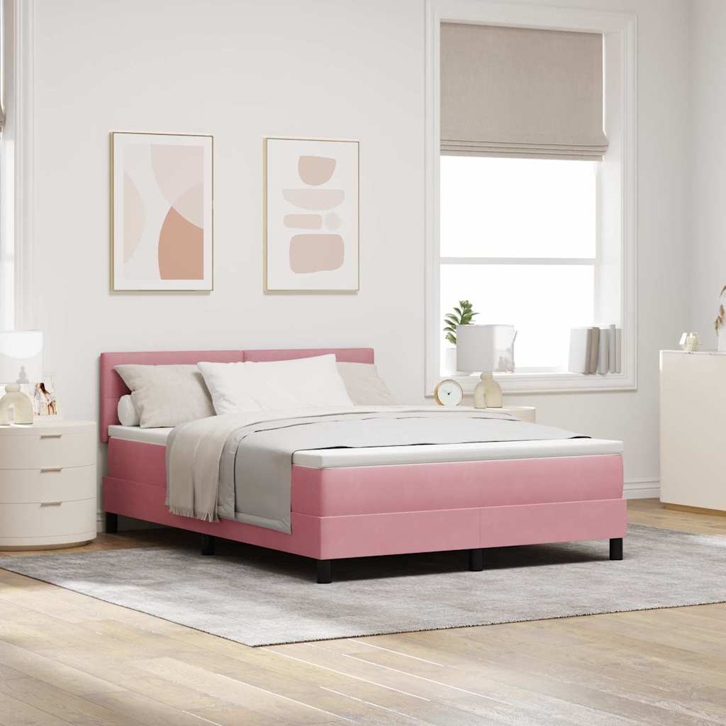 LED Box Spring Krevet s madracem Ružičasta 160 x 200 cm Baršun