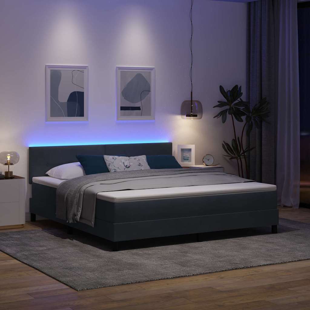 LED Box Spring Krevet Tamno siva 180 x 200 cm Baršun