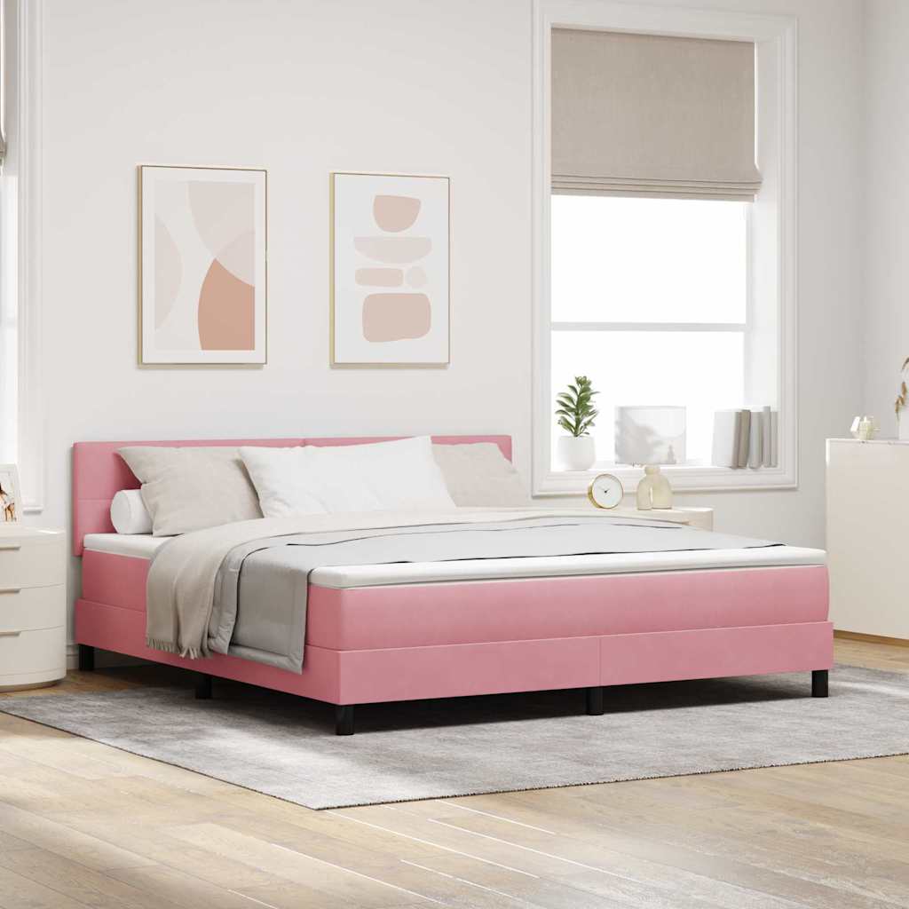 LED Box Spring Krevet s madracem Ružičasta 180 x 200 cm Baršun