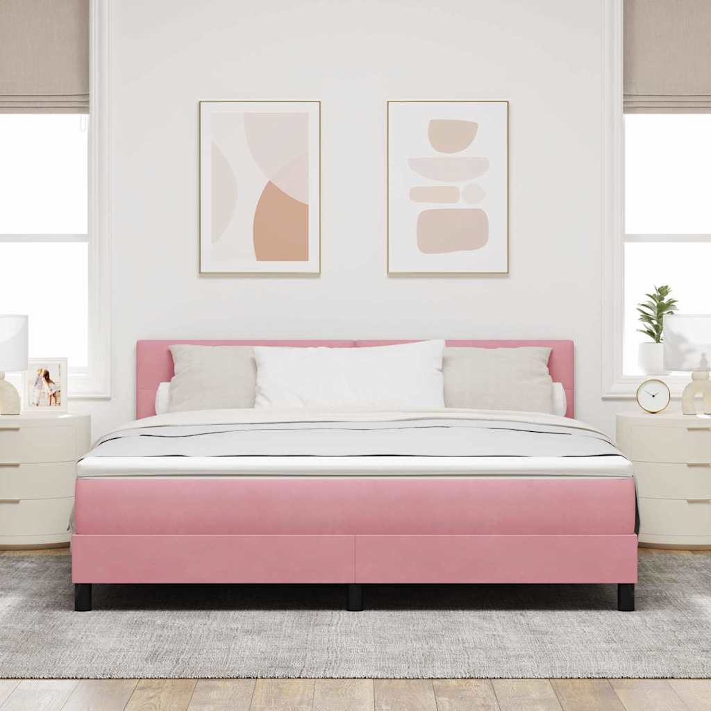 LED Box Spring Krevet s madracem Ružičasta 180 x 200 cm Baršun