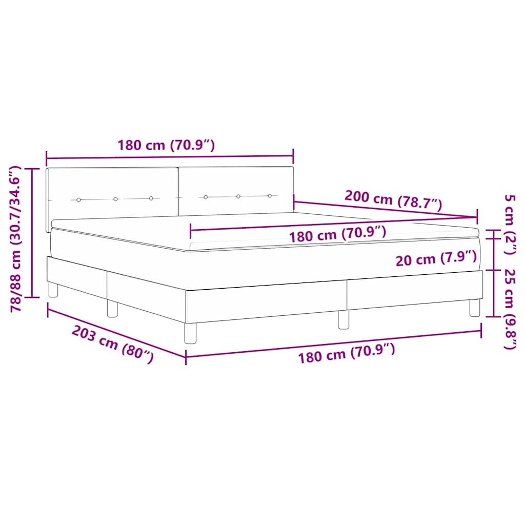 LED Box Spring Krevet s madracem Ružičasta 180 x 200 cm Baršun