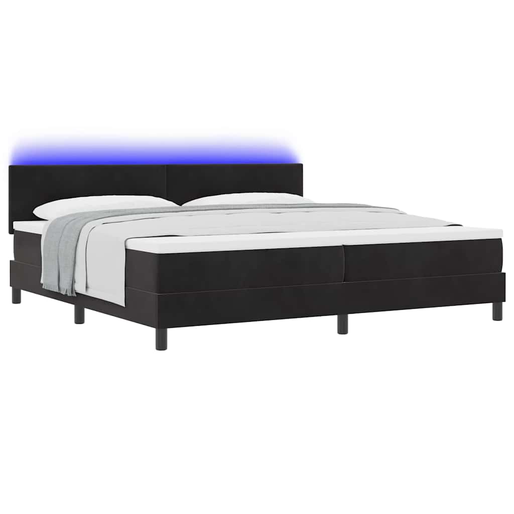 LED Box Spring Krevet s madracem Crna 200 x 200 cm Baršun