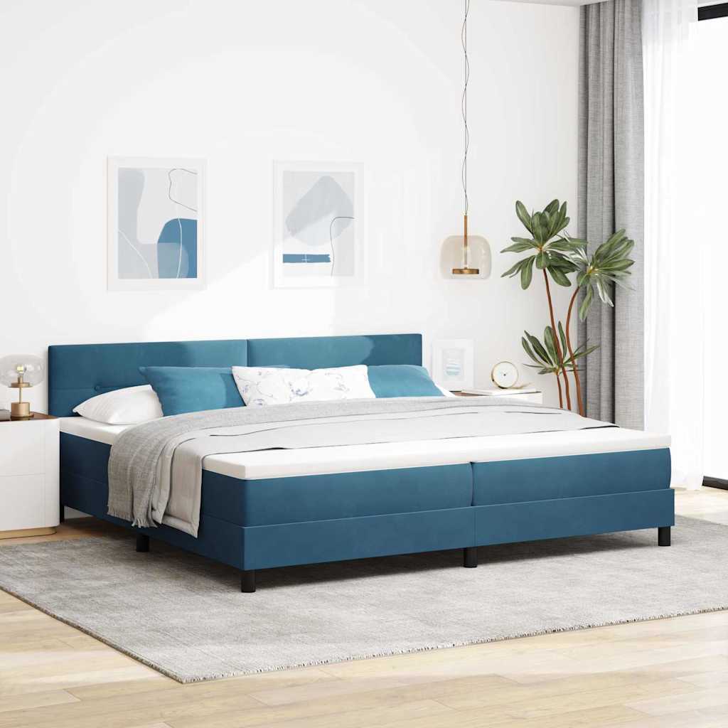 LED Box Spring Krevet Tamno plava 200 x 200 cm Baršun