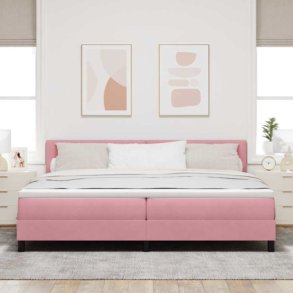 LED Box Spring Krevet s madracem Ružičasta 200 x 200 cm Baršun