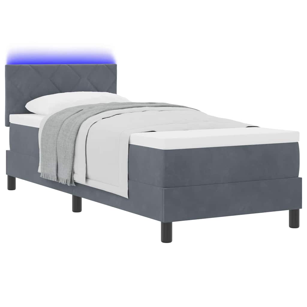 LED Box Spring Krevet s madracem Tamno siva 80 x 200 cm Baršun