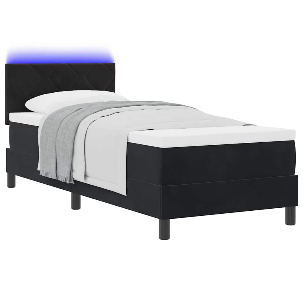 LED Box Spring Krevet s madracem Crna 80 x 200 cm Baršun