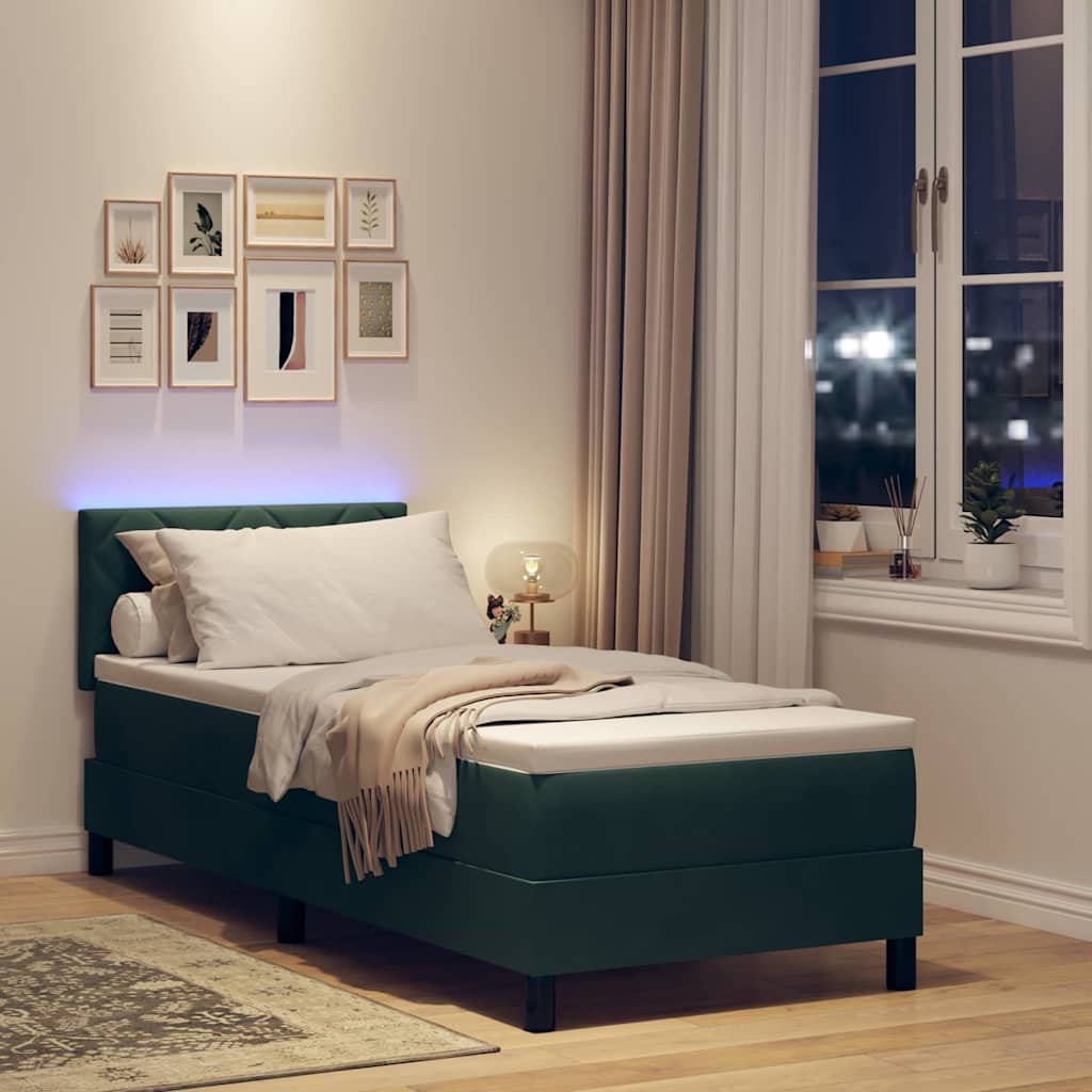 LED Box Spring Krevet Tamnozelena 80 x 200 cm Baršun