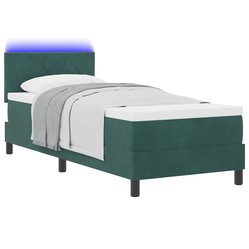 LED Box Spring Krevet s madracem Tamnozelena 80 x 200 cm Baršun