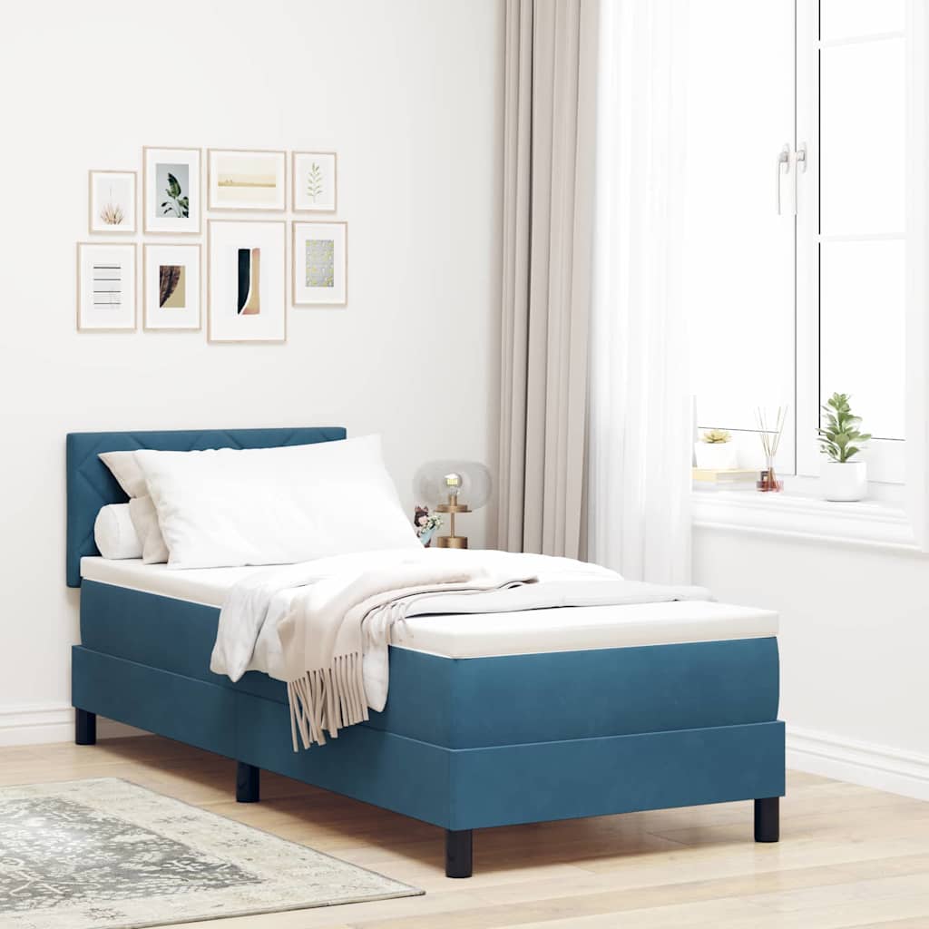 LED Box Spring Krevet s madracem Tamno plava 80 x 200 cm Baršun