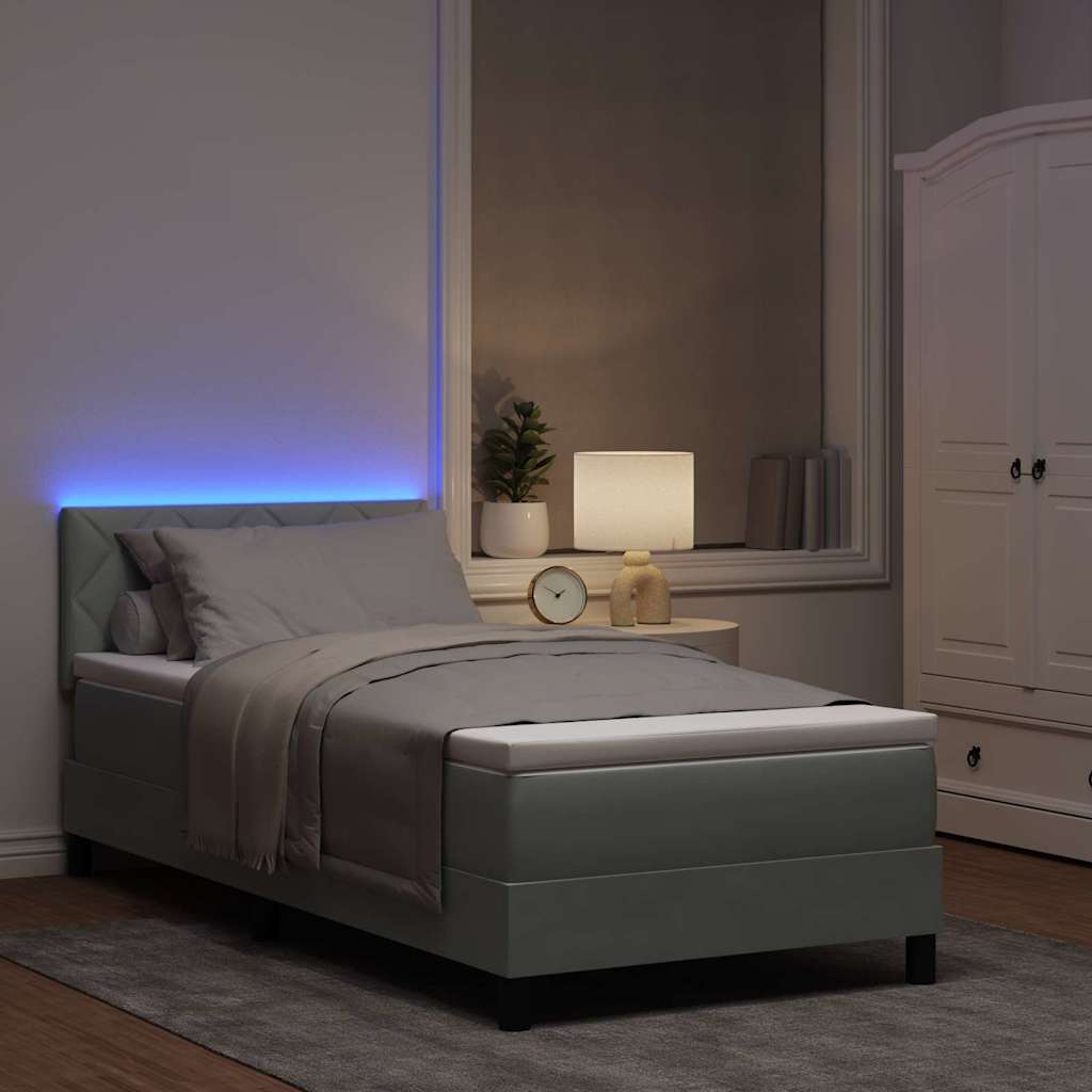 LED Box Spring Krevet Svijetlo siva 90 x 190 cm Baršun