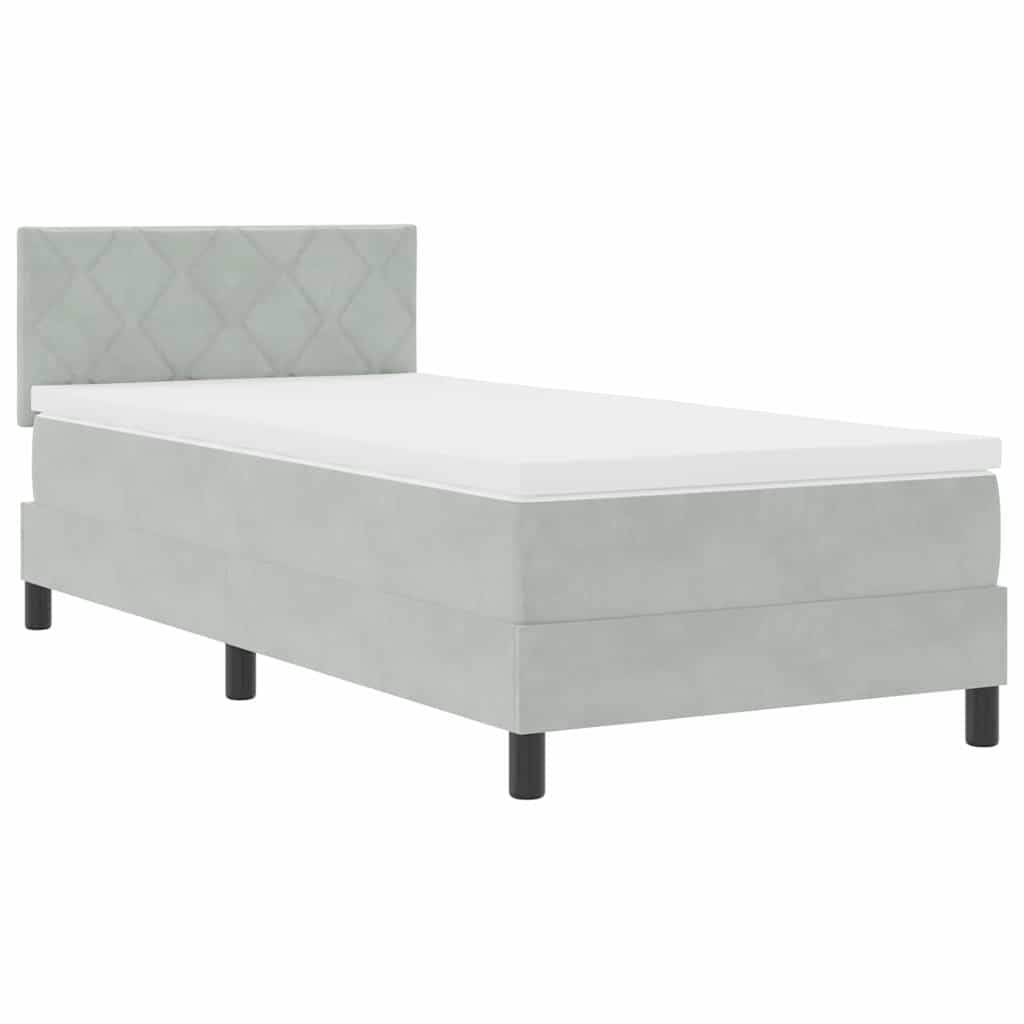 LED Box Spring Krevet Svijetlo siva 90 x 190 cm Baršun