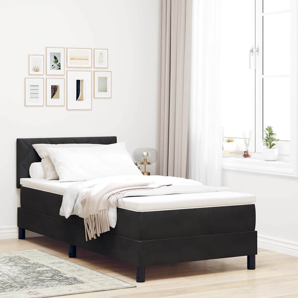 LED Box Spring Krevet s madracem Crna 90 x 190 cm Baršun