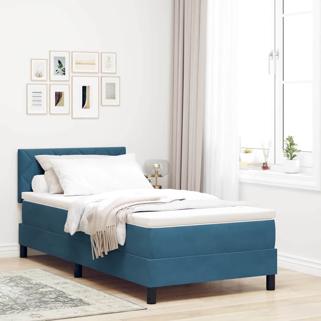 LED Box Spring Krevet s madracem Tamno plava 90 x 190 cm Baršun