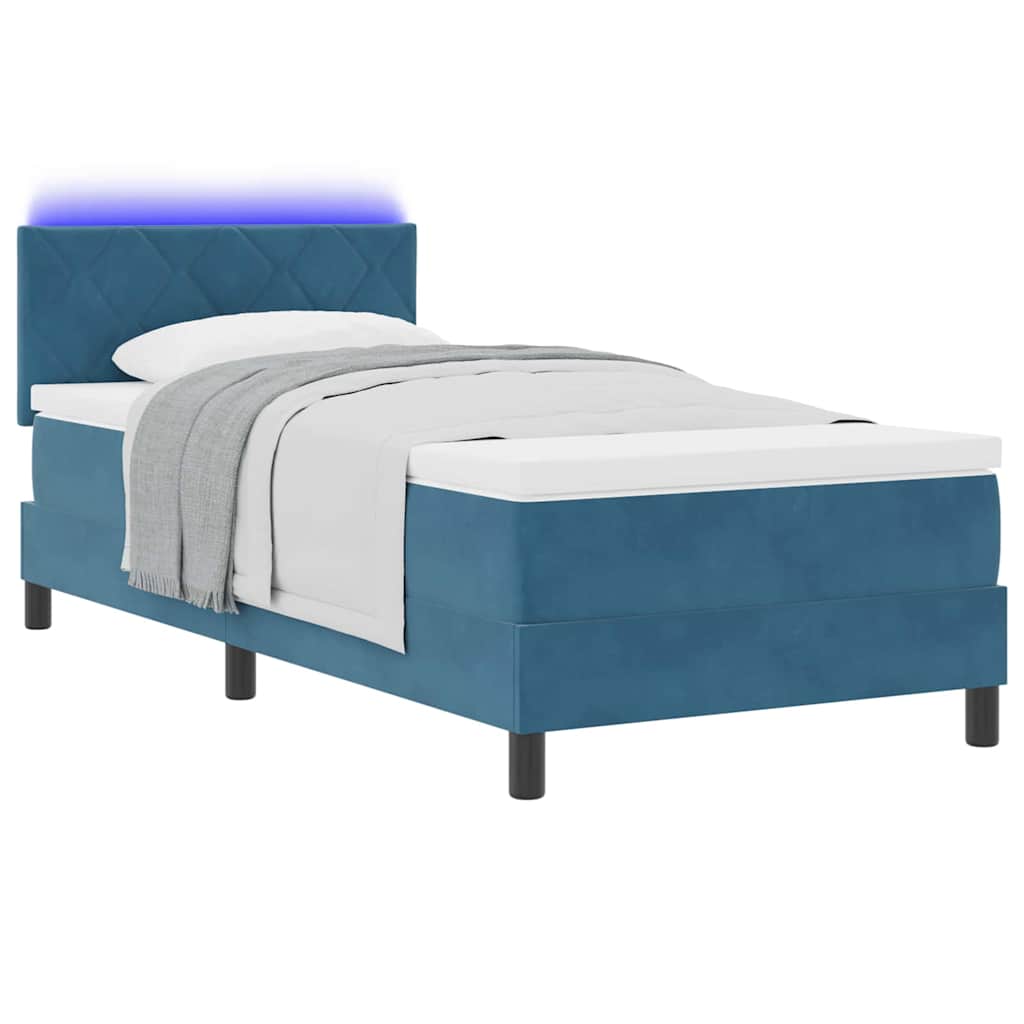 LED Box Spring Krevet s madracem Tamno plava 90 x 190 cm Baršun