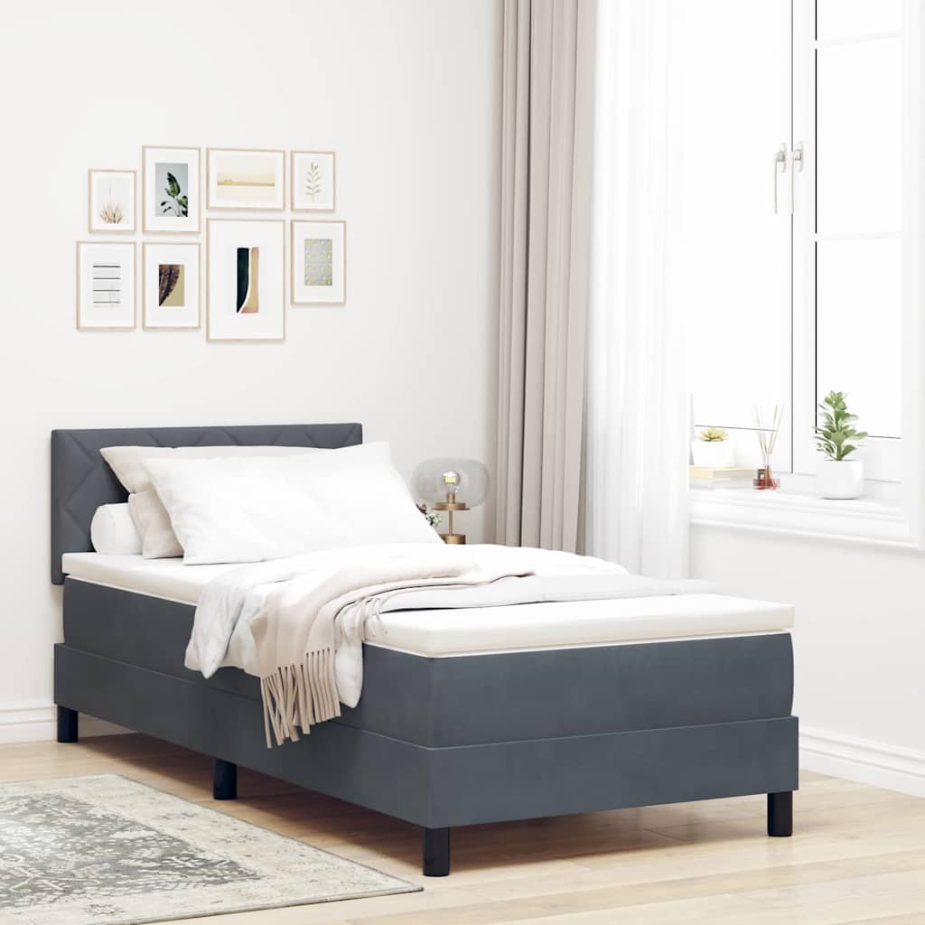 LED Box Spring Krevet s madracem Tamno siva 90 x 200 cm Baršun
