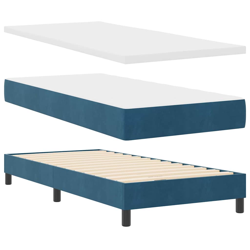 LED Box Spring Krevet s madracem Tamno plava 90 x 200 cm Baršun
