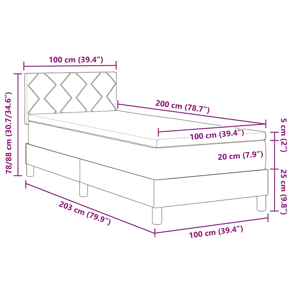 LED Box Spring Krevet s madracem Tamno siva 100 x 200 cm Baršun