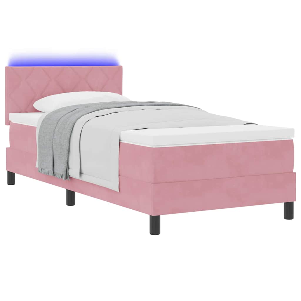 LED Box Spring Krevet Ružičasta 100 x 200 cm Baršun