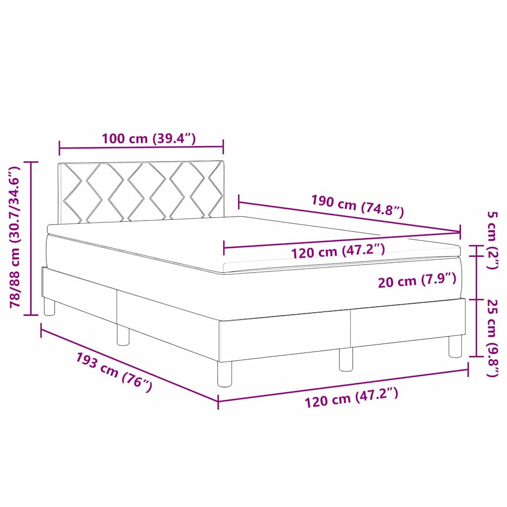 LED Box Spring Krevet Tamno siva 120 x 190 cm Baršun