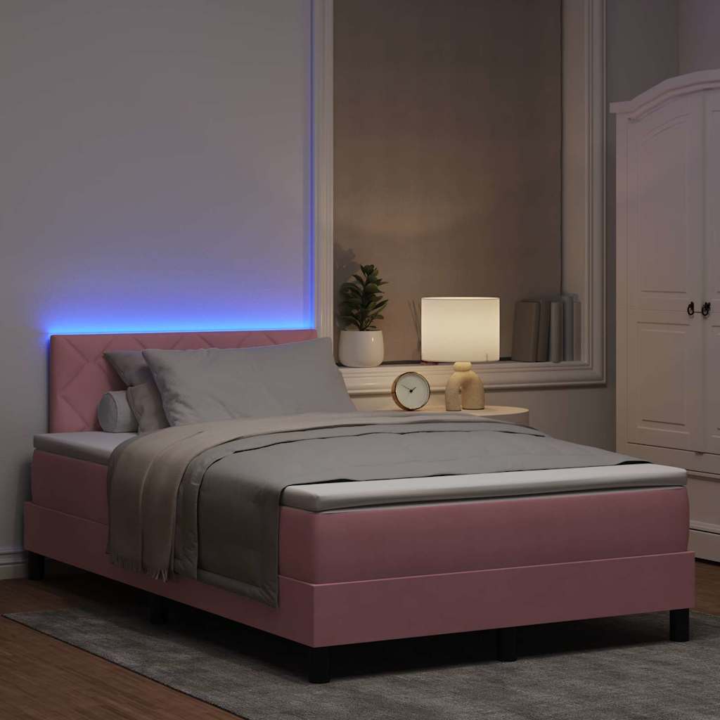 LED Box Spring Krevet Ružičasta 120 x 200 cm Baršun