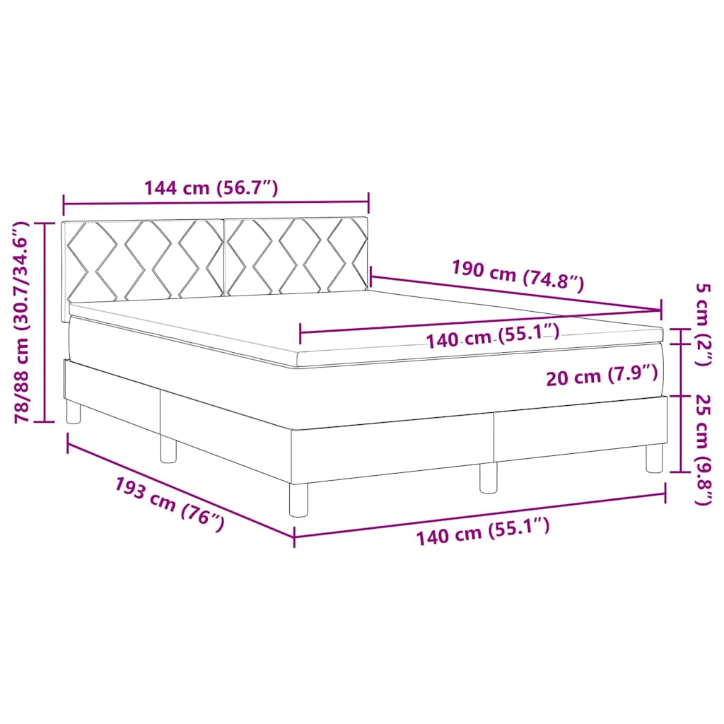 LED Box Spring Krevet Svijetlo siva 140 x 190 cm Baršun