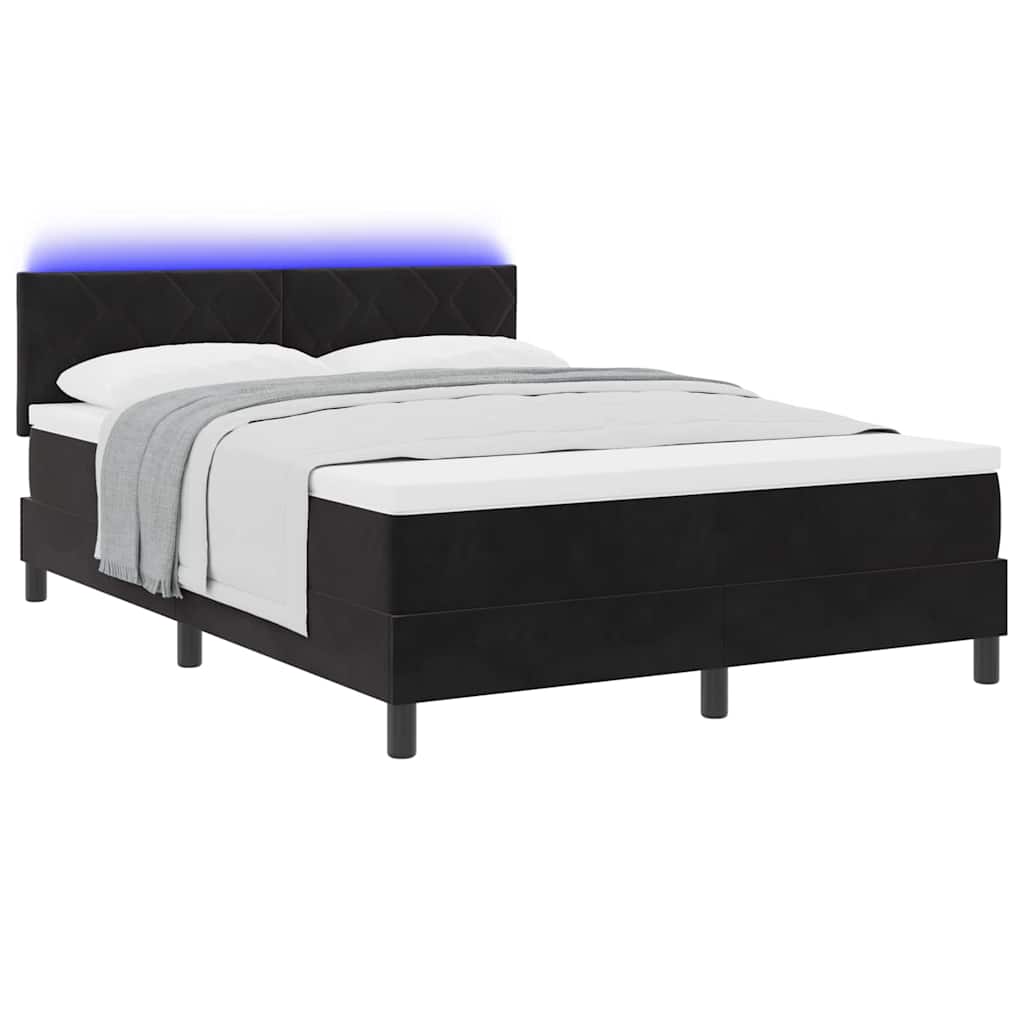 LED Box Spring Krevet s madracem Crna 140 x 200 cm Baršun