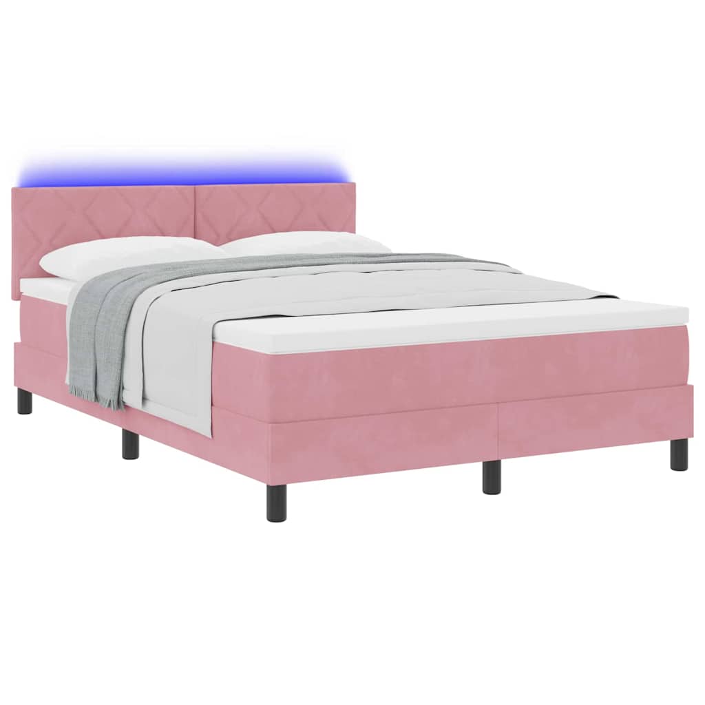 LED Box Spring Krevet Ružičasta 160 x 200 cm Baršun