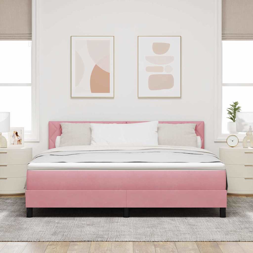 LED Box Spring Krevet s madracem Ružičasta 180 x 200 cm Baršun