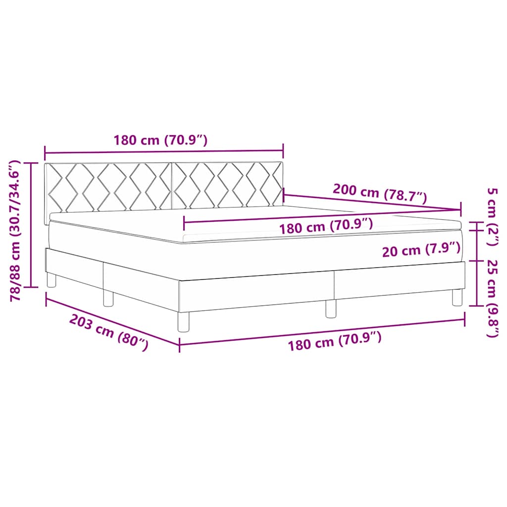 LED Box Spring Krevet s madracem Ružičasta 180 x 200 cm Baršun