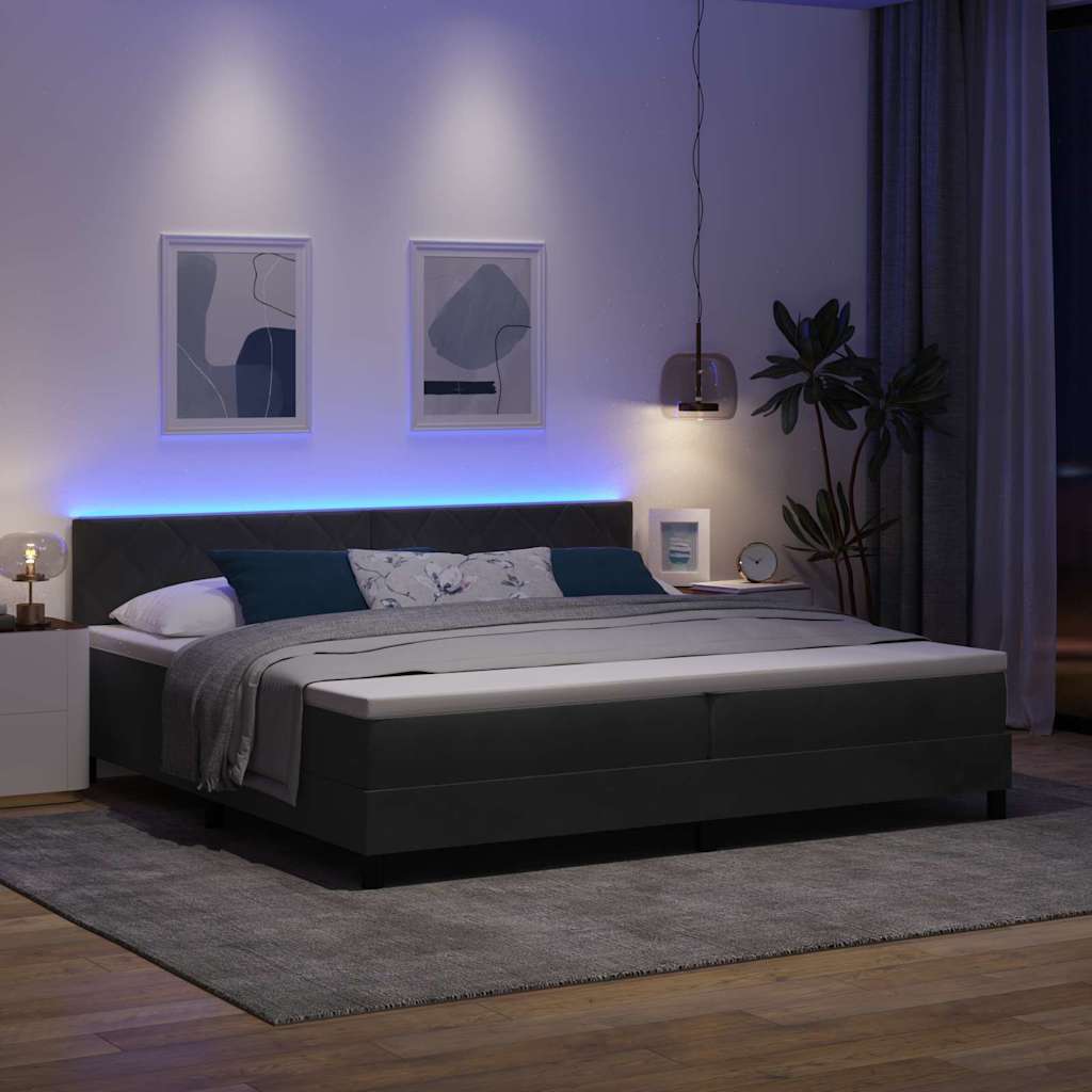 LED Box Spring Krevet s madracem Crna 200 x 200 cm Baršun