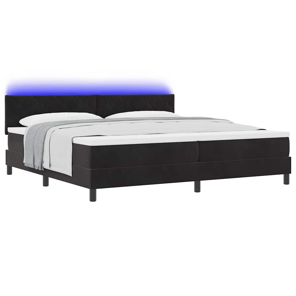 LED Box Spring Krevet s madracem Crna 200 x 200 cm Baršun