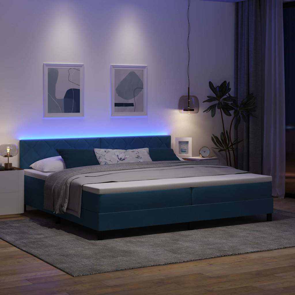 LED Box Spring Krevet Tamno plava 200 x 200 cm Baršun